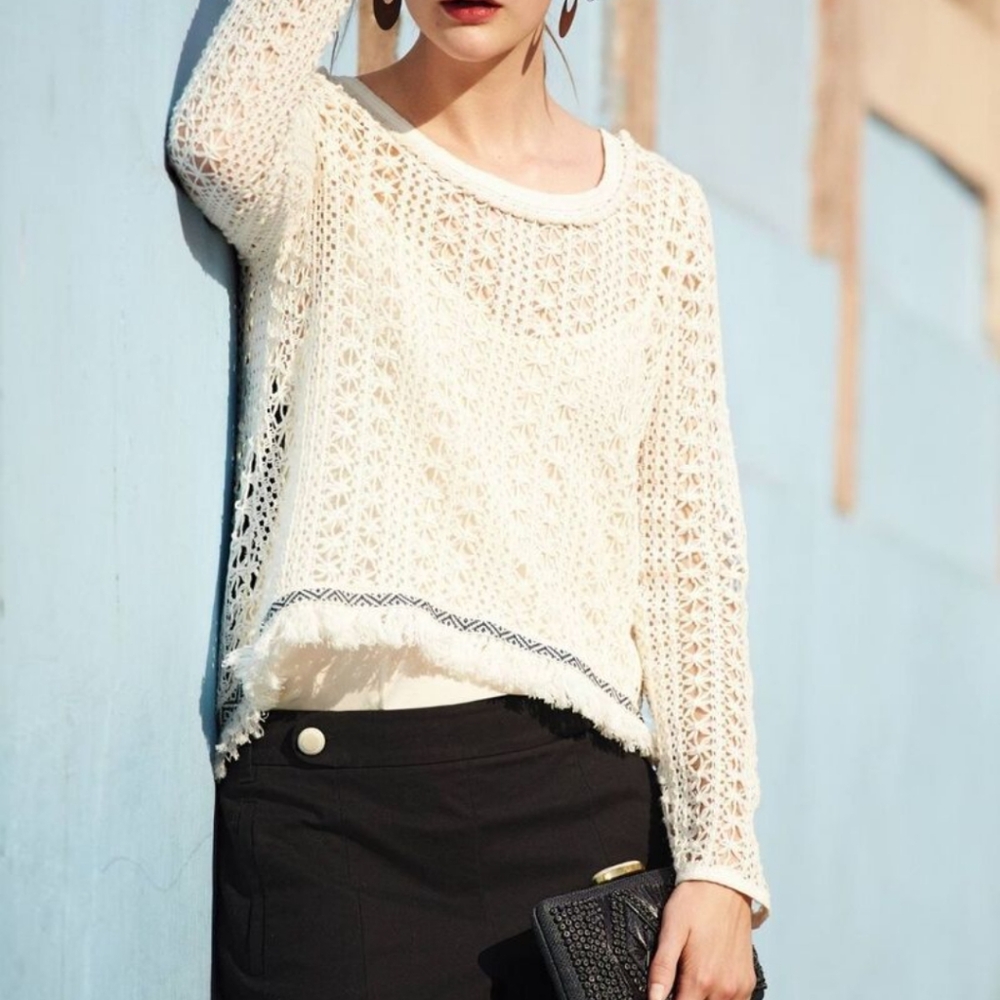 Anthropology AKEMI+KIN Crochet Knit Boho Fringe Top - Picture 3 of 5
